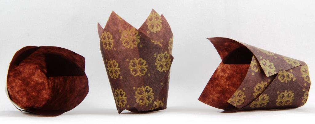 Tulip Muffin Wrap GoldPrint Brown (60mmx30mm base) Pack 250