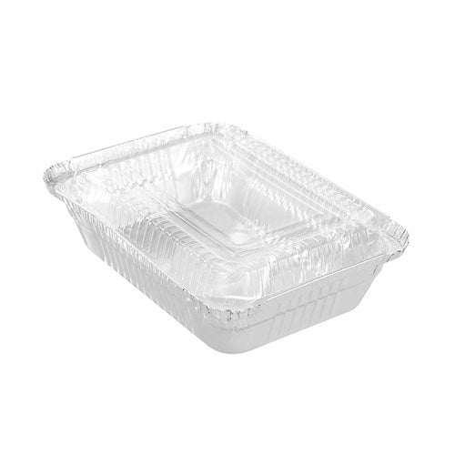 FOIL TRAY W/ PLASTIC LID 8PK 22X15.5X5CM