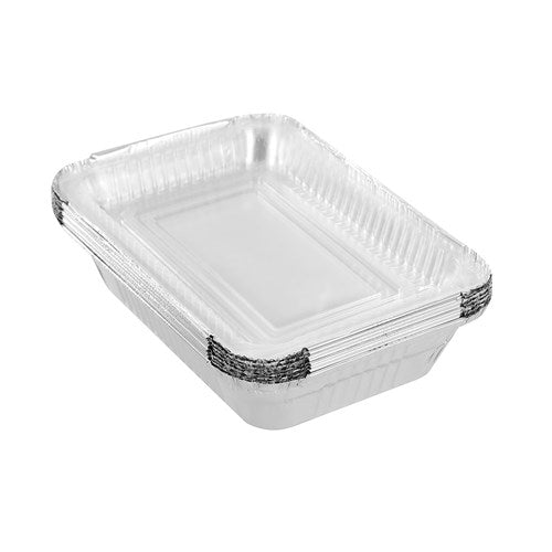 FOIL TRAY W/ PLASTIC LID 8PK 22X15.5X5CM