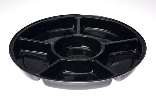 15" Black Round 6 Compartment Food Service Platter With Lid