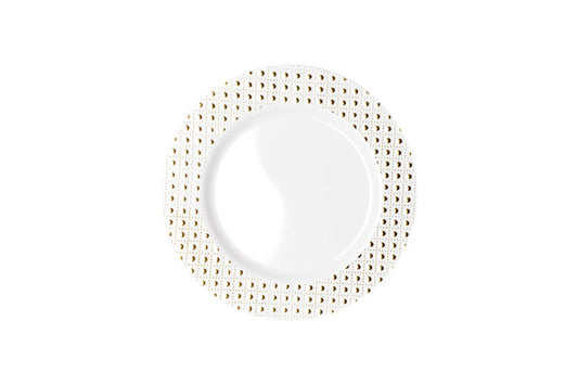 190mm Heavy Duty Lunch Plate With Gold Dot Rim 6pk NIS Packaging & Party Supply