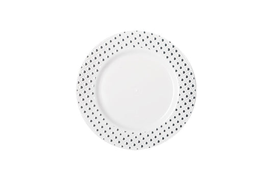 190mm Heavy Duty Lunch Plate With Silver Dot Rim 6pk NIS Packaging & Party Supply