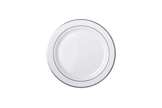 190mm Heavy Duty Lunch Plate With Silver Lining 6Pk NIS Packaging & Party Supply