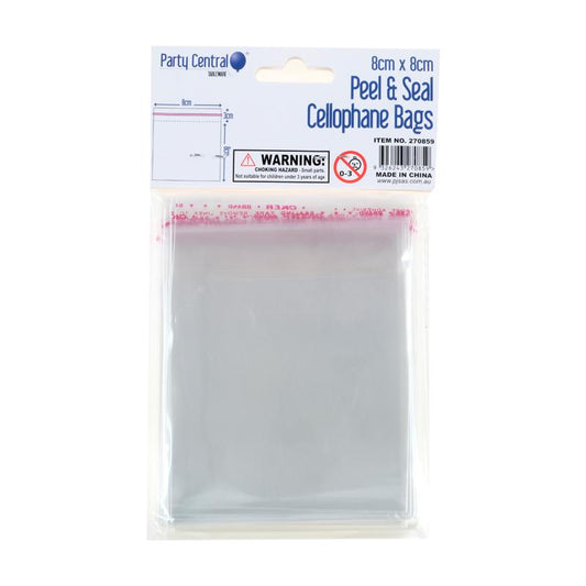 Premium Peel & Seal Cellophane Bags - 8cm x 8cm 100pk