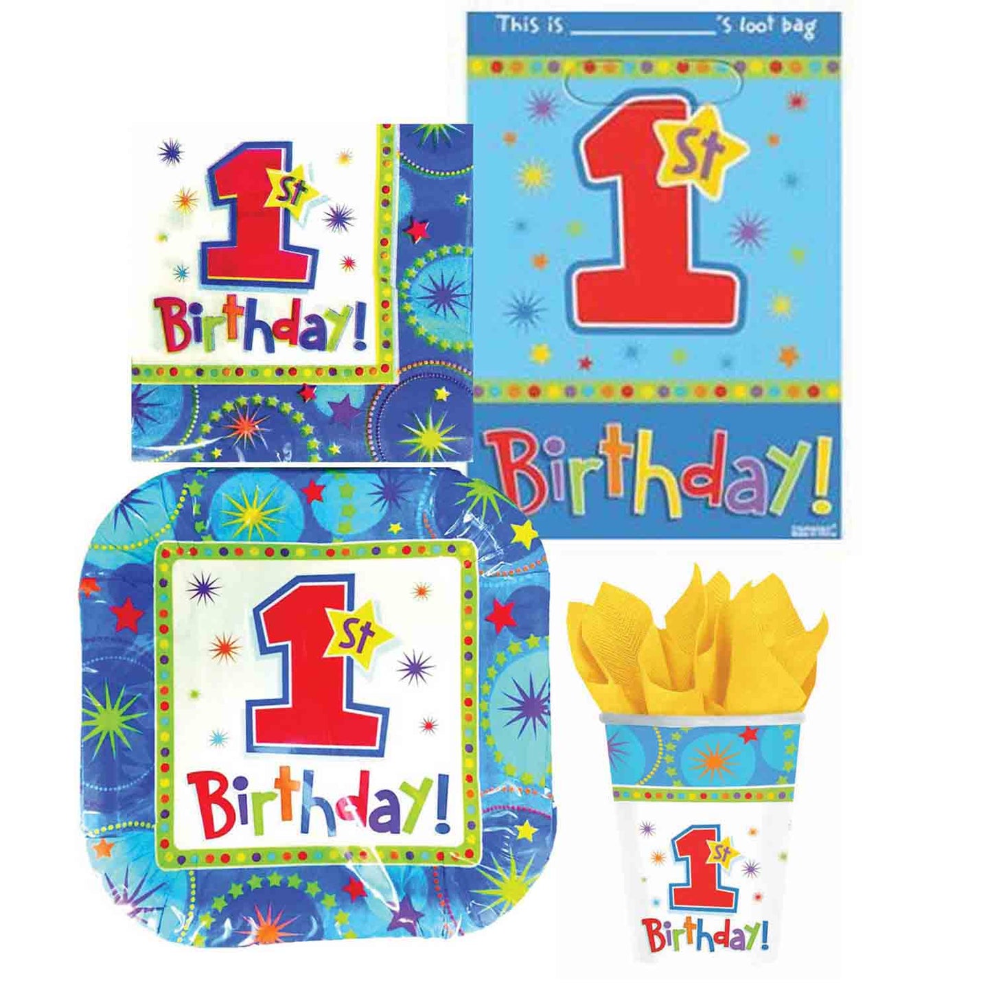 1st B'day Blue Boy Party Pack 40pcs NIS Packaging & Party Supply