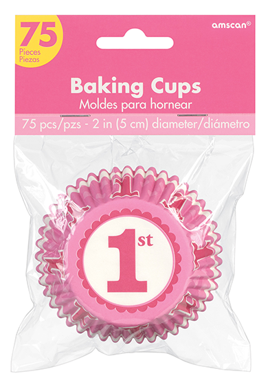 1st BDAY Pink Cupcake Case 75pcs NIS Packaging & Party Supply