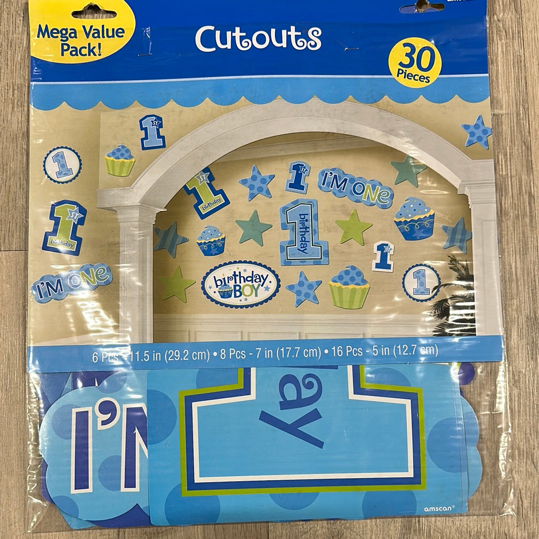 1st Birthday boy cutouts 30pieces Wall Decoration NIS Packaging & Party Supply