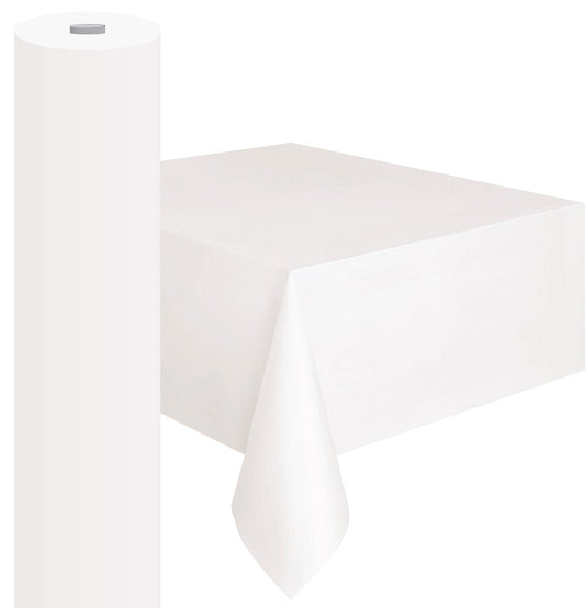 BRIGHT WHITE PLASTIC TABLECOVER ROLL 122CM W X 20M L