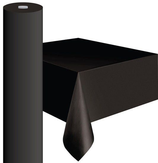 MIDNIGHT BLACK PLASTIC TABLECOVER ROLL 122CM W X 20M L