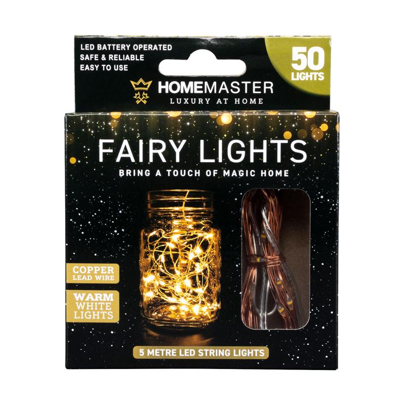 Fairy Lights Battery Operated 50 LED 5m Warm White 2 Function Copper Wire 1PC