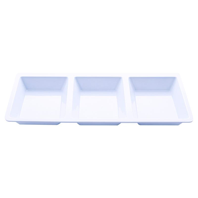 Melamine Platter Tray with 3 Section Divider Rectangular 33.5cm x 15.5cm x 2.5cm- White