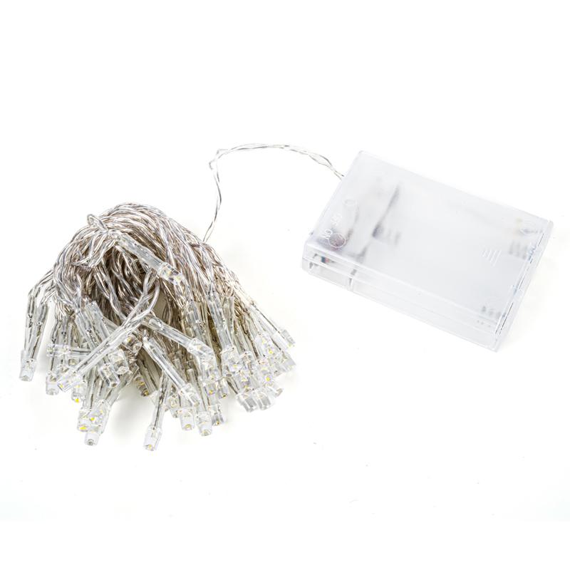 Fairy Lights Battery Operated 50 LED 5m Warm White 2 Function Clear Wire