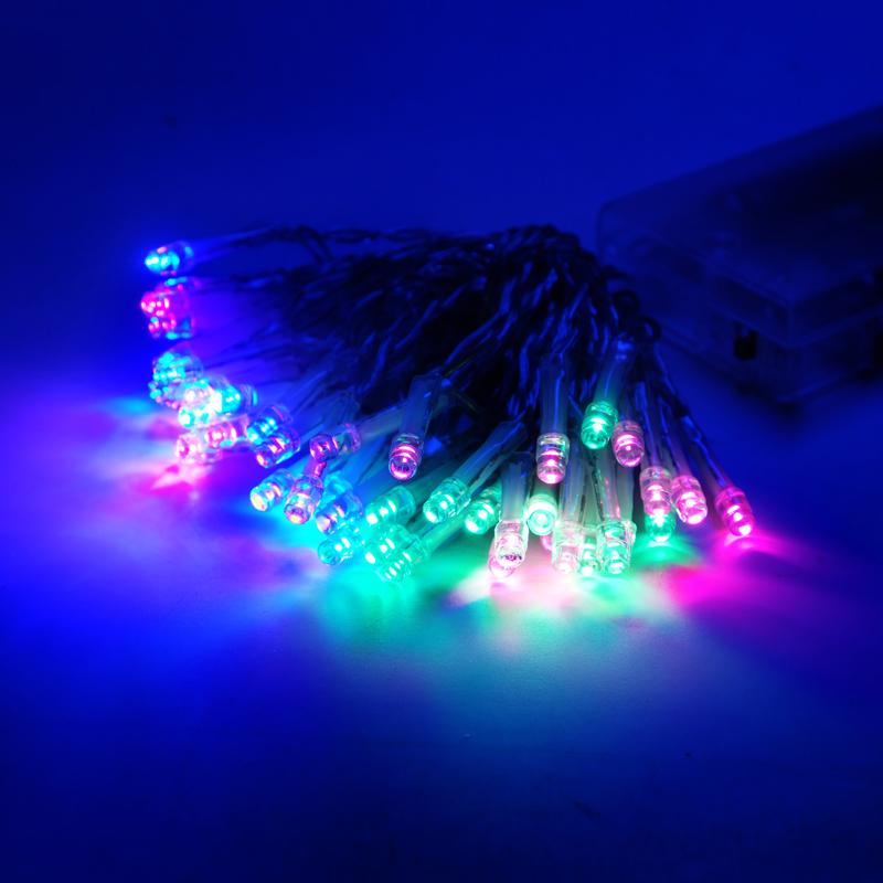 Fairy Lights Battery Operated 50 LED 5m Multi Colour 2 Function Clear Wire