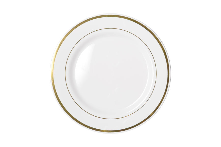 260mm Heavy Duty White Dinner Plate With Gold Lining NIS Packaging & Party Supply