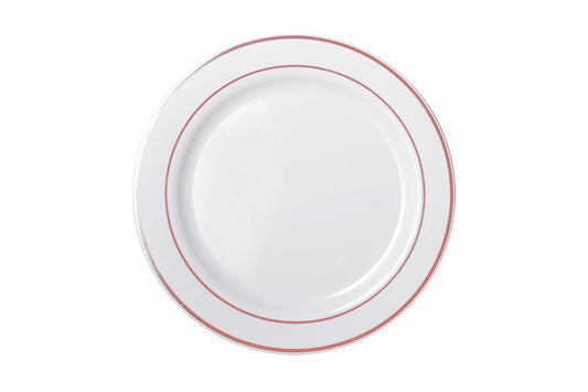 260mm Heavy Duty White Dinner Plate With Rose Gold Lining 6pk NIS Packaging & Party Supply