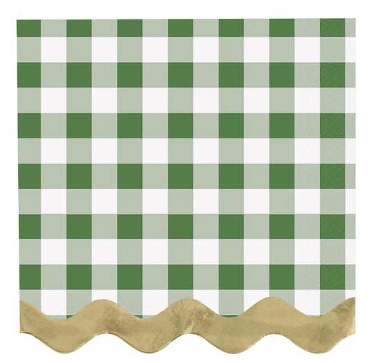 GARDEN PARTY 16 PLAID GOLD FOIL STAMPED SCALLOPED EDGE BEVERAGE NAPKINS 2PLY 25.4CM X 25.4CM (10" X 10")