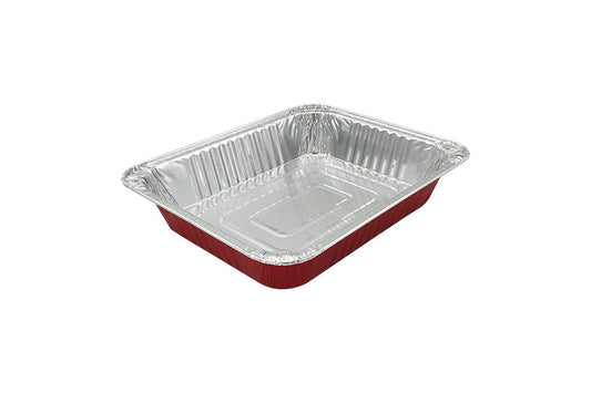 320x 265x 65mm RECTANGULAR FOIL TRAY Red Base 2pk NIS Packaging & Party Supply