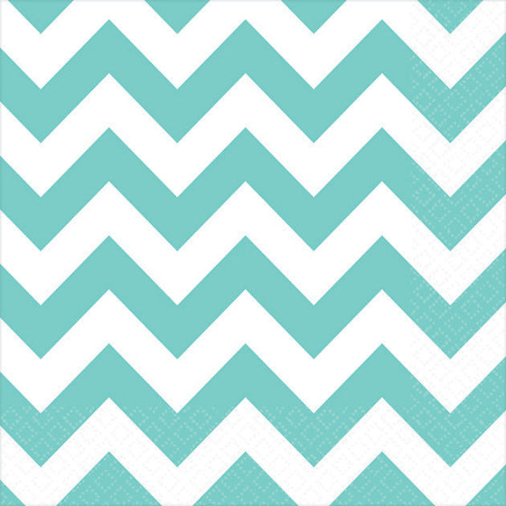 CHEVRON BEVERAGE NAPKINS ROBIN'S EGG BLUE 25cm x 25cm 16pk