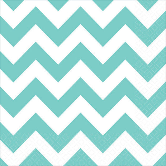 CHEVRON BEVERAGE NAPKINS ROBIN'S EGG BLUE 25cm x 25cm 16pk