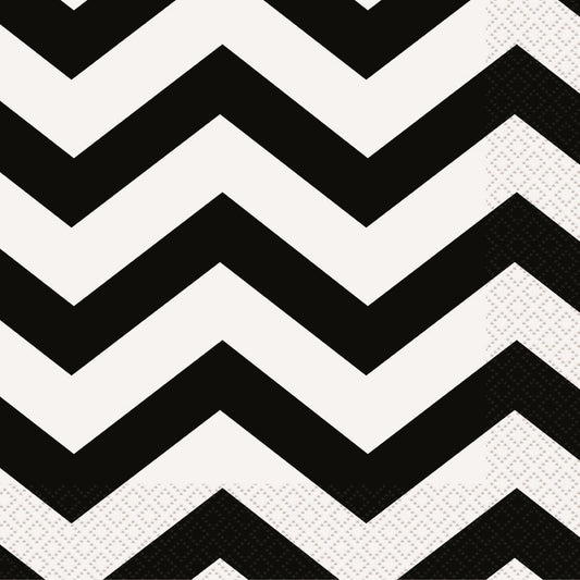 CHEVRON MIDNIGHT BLACK 16 BEVERAGE NAPKINS 2ply 25.4cm X 25.4cm (10" X 10")