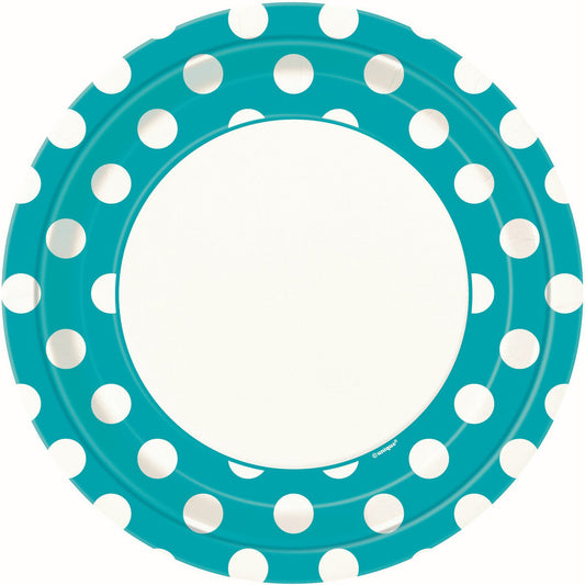 DOTS CARIBBEAN TEAL 23CM (9") PAPER PLATES 8pk