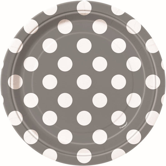 DOTS SILVER 18CM (7") PAPER PLATES 8pk