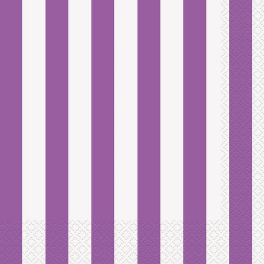 STRIPES PRETTY PURPLE BEVERAGE NAPKINS 2PLY 25.4CM X 25.4CM (10" X 10") 16pk