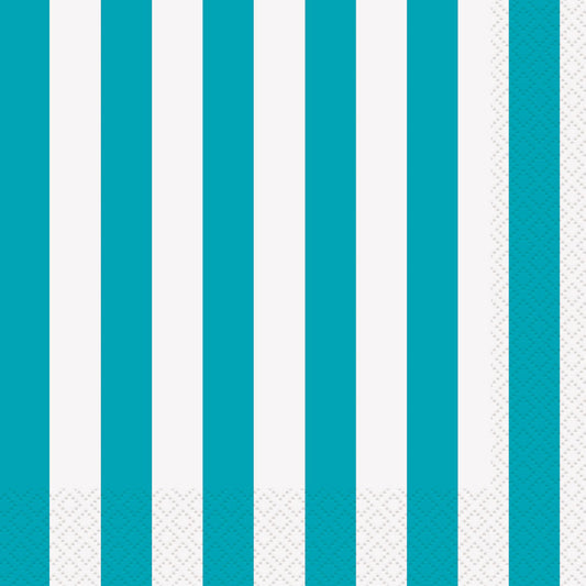 STRIPES CARIBBEAN TEAL BEVERAGE NAPKINS 2PLY 25.4CM X 25.4CM (10" X 10") 16pk