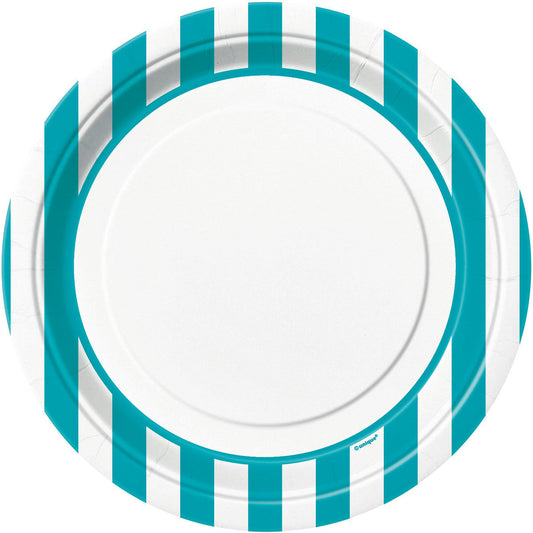 STRIPES CARIBBEAN TEAL 23CM (9") PAPER PLATES 8pk