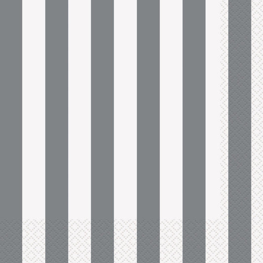 STRIPES SILVER BEVERAGE NAPKINS 2PLY 25.4CM X 25.4CM (10" X 10") 16pk