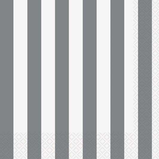 STRIPES SILVER LUNCHEON NAPKINS 2PLY 33CM X 33CM (13" X 13") 16pk