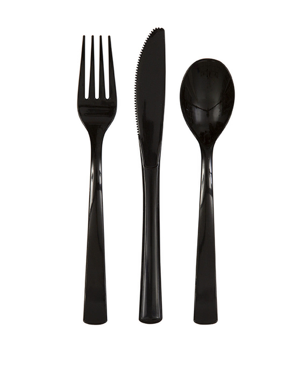 BLACK ASSORTED REUSABLE CUTLERY 18pk