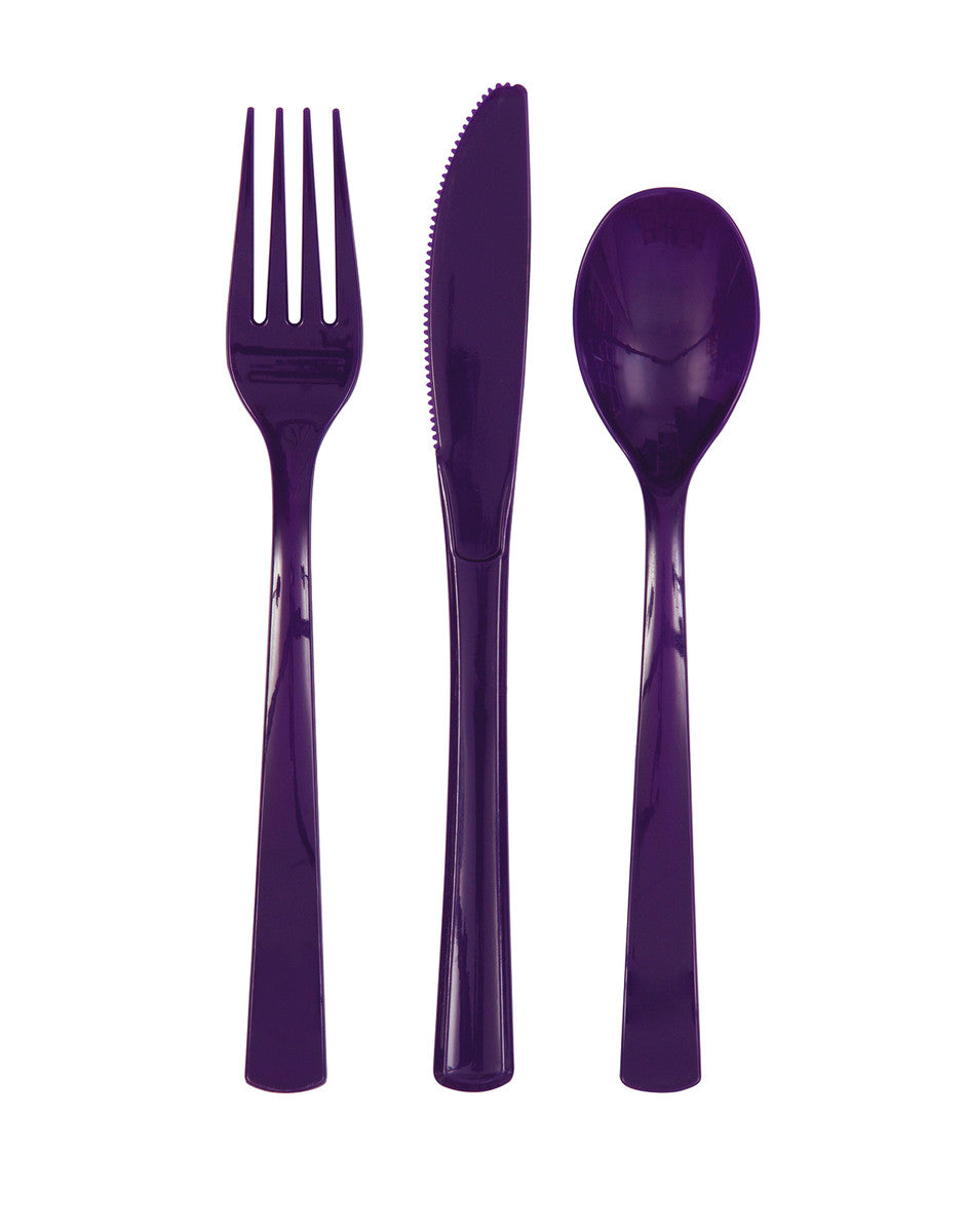 DEEP PURPLE ASSORTED REUSABLE CUTLERY 18pk