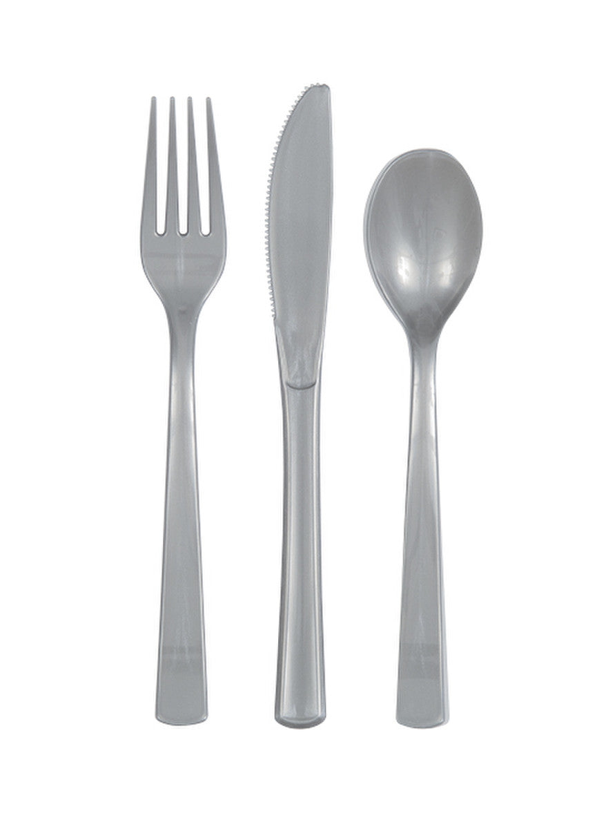 SILVER ASSORTED REUSABLE CUTLERY 18pk