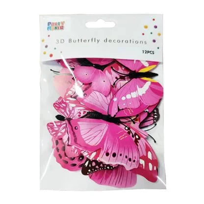 3D BUTTERFLY DECORATIONS- PINK MAGNET 12pk NIS Packaging & Party Supply