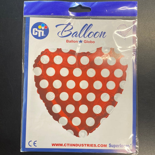 Red Heart Shape White dots Foil balloon 45cm 1pc