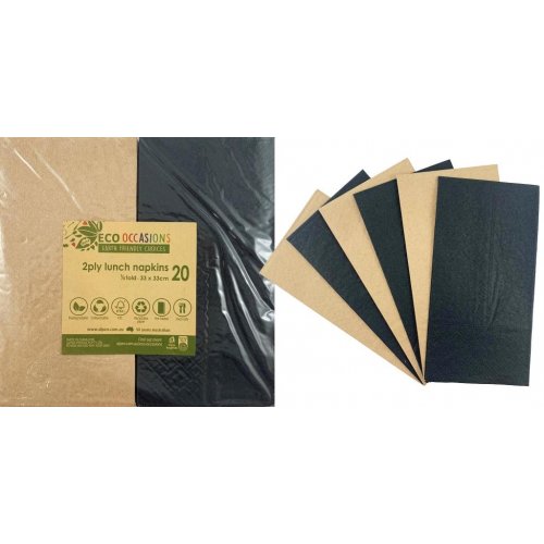 Napkins Lunch 1/8 fold Black & Kraft P20x10