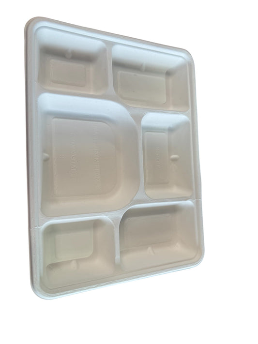 6 Compartment Sugarcane Plate 25PK