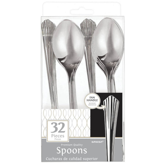 PREMIUM SILVER FAN HANDLED 32pk Spoons