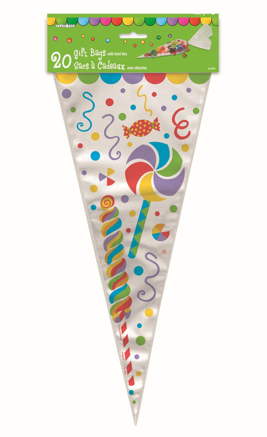 CANDY PARTY 20 CONE CELLO BAGS 38CM H X 16.5CM W (15" X 6.5")