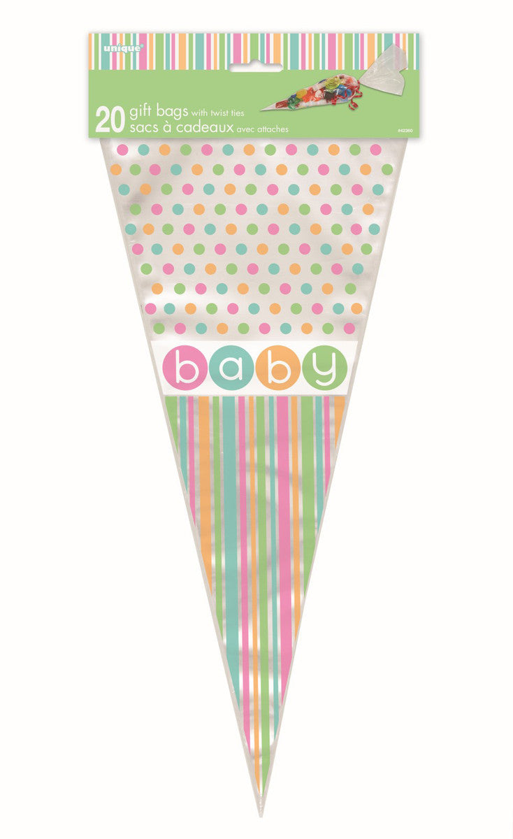 Pastel Baby Shower 20 Cone Cello Bags 38CM H X 16CM W (15" X 6.5")