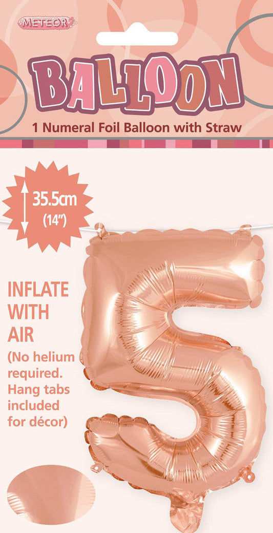 ROSE GOLD "5" NUMERAL FOIL BALLOON 35CM (14"