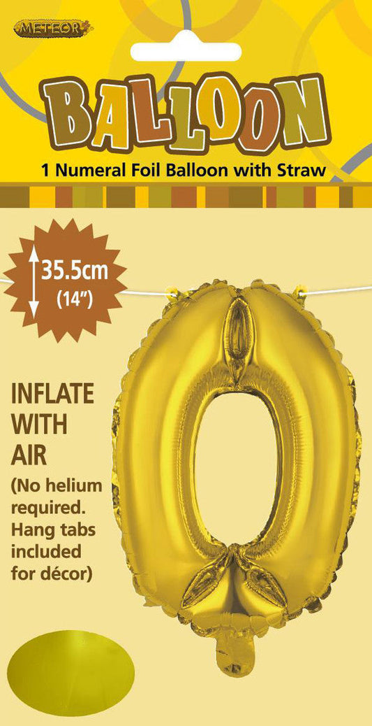 GOLD "0" NUMERAL FOIL BALLOON 35CM (14")