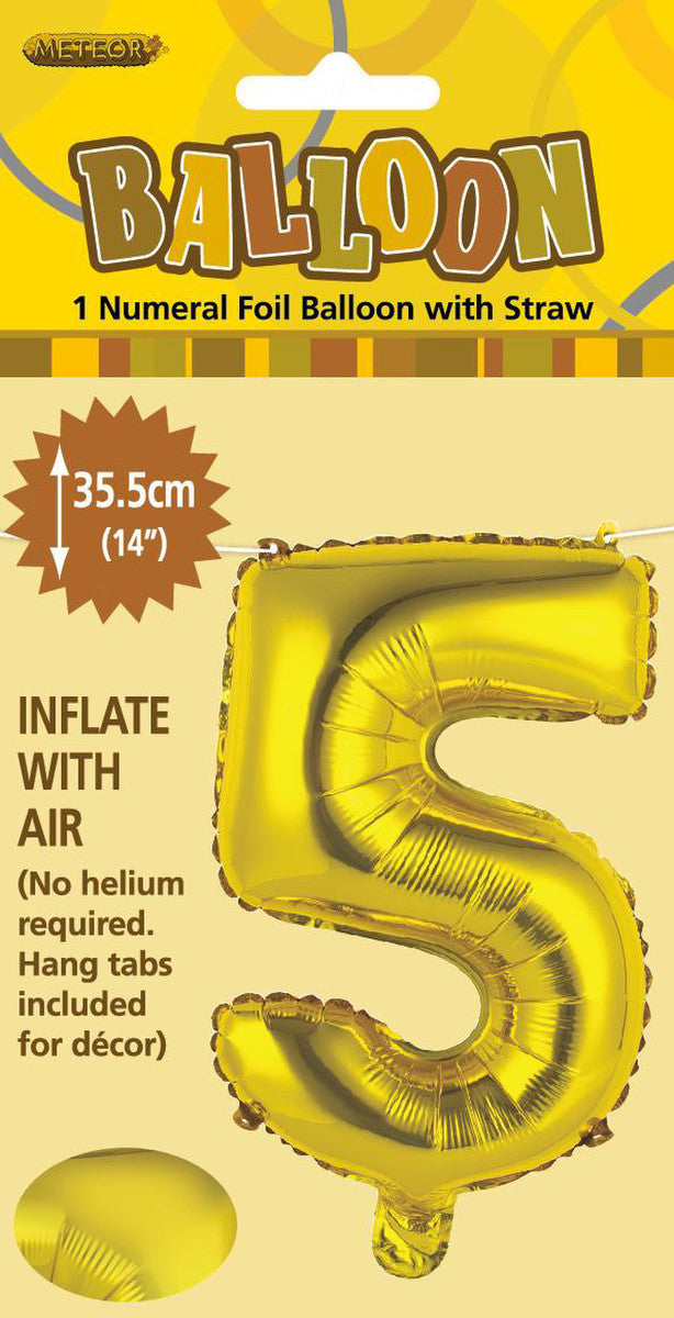 GOLD "5" NUMERAL FOIL BALLOON 35CM (14")