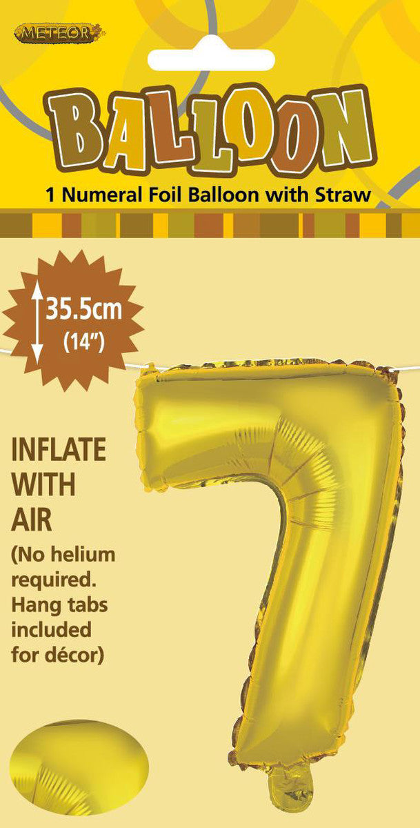 GOLD "7" NUMERAL FOIL BALLOON 35CM (14")