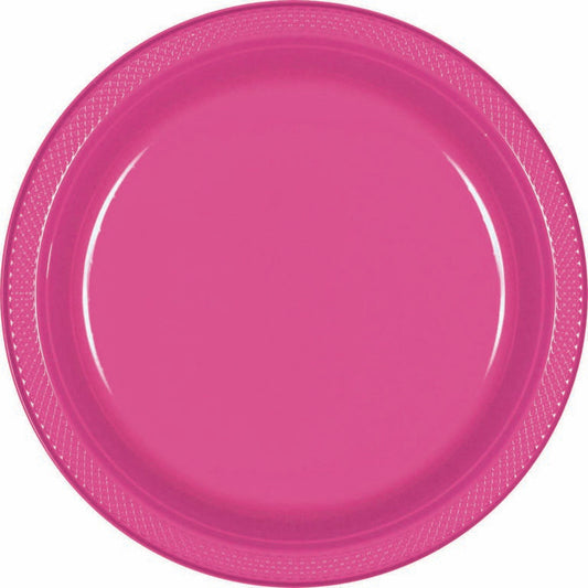 Plastic Round Plate (7"/17cm) 20 Pack-Bright Pink