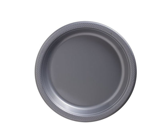 Plastic Round Plate (7"/17cm) 20 Pack-Silver