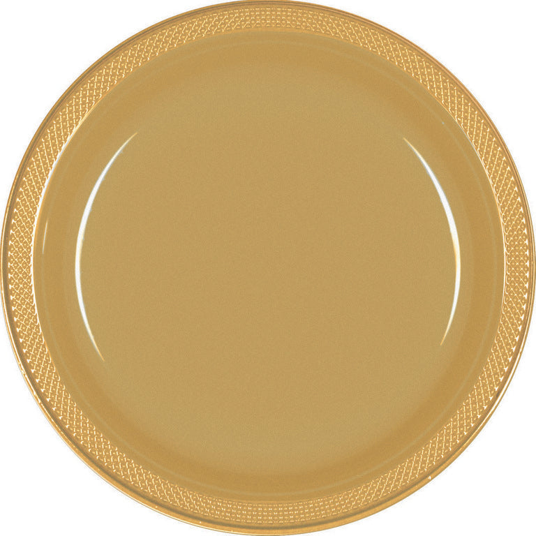 Plastic Round Plate (7"/17cm) 20 Pack-Gold