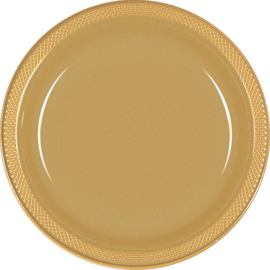 Plastic Round Plate (7"/17cm) 20 Pack-Gold