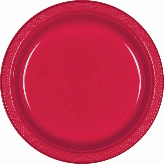 Plastic Round Plates (7"/17cm) 20pk-Apple Red